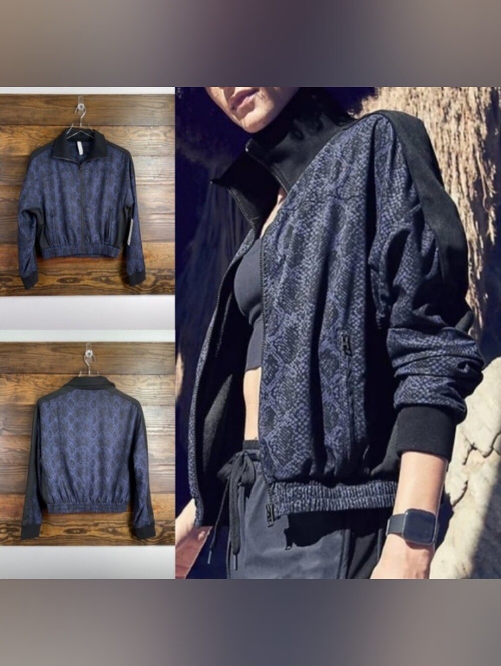 Athleta Brooklyn Python Print Track Bomber Zip Jacket Size M